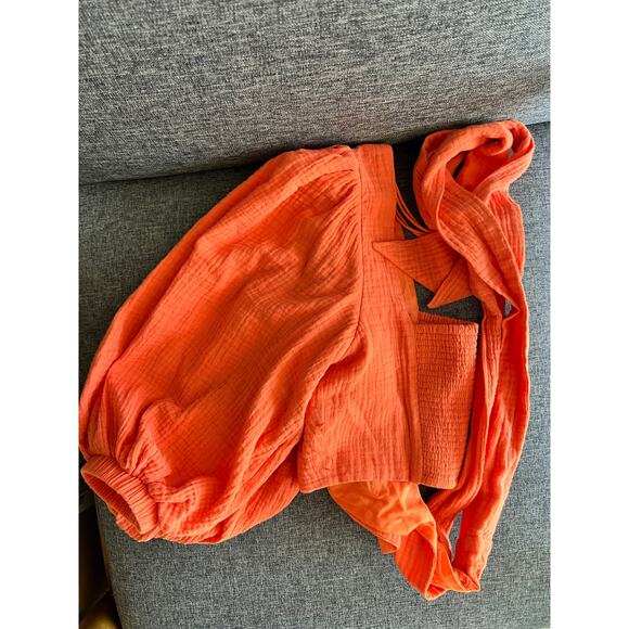 Jonathan Simkhai Mila Puff Sleeve Wrap Top in Chili XS - Picture 6 of 6